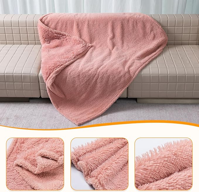 Waterproof Dog Blanket Pink Fluffy Long Faux Fur Pet Throw Blankets for Cats Cozy Warm Couch Mat for Puppy Love Bed Cover Washable(Pink,XL)