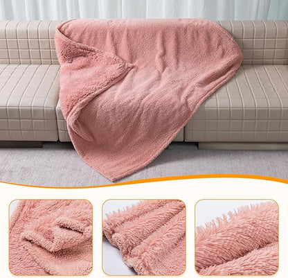 Waterproof Dog Blanket Pink Fluffy Long Faux Fur Pet Throw Blankets for Cats Cozy Warm Couch Mat for Puppy Love Bed Cover Washable(Pink,XL)