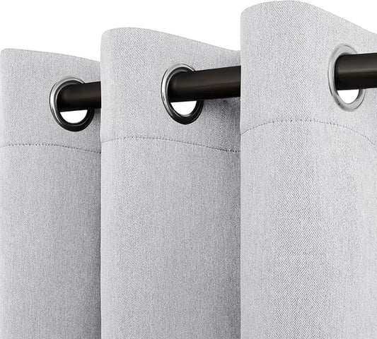 Easy-Going Linen Look Blackout Curtain Grommet Window Curtain Drapes for Bedroom, Living Room Thermal Insulated Room Darkening (2 Panels, 42x63 inch, Greyish White)