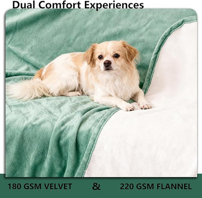 Waterproof Blanket for Couch, Leak Proof Dog Bed Blankets Reversible, Pet Throw Sofa Furniture Protector Machine Washable-68 x82,Green+Cream
