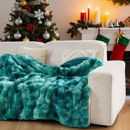 Lotus Karen Faux Fur Throw Blanket Tie-Dye Green - Big Bubble Rabbit Fluff Blanket for Couch,Small Fluffy Fuzzy Cozy Blanket,Thick Furry Plush Shaggy Blankets,60x80 Inches