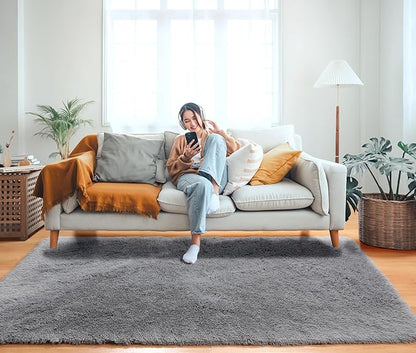 ONASAR Grey Area Rugs for Bedroom Living Room, Fluffy Fuzzy Shag Shaggy 4x6 Bedside Rug, Gray Washable Soft Plush Indoor Floor Carpet for Nursery Kids Girls Boys Teen Dorm Home Office Decor Aesthetic