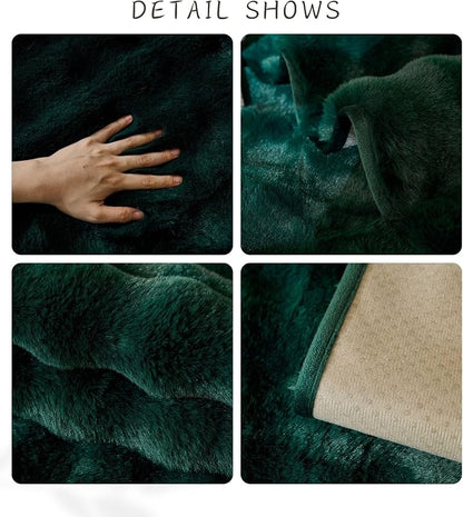 Christmas Faux Fur Couch Cover Fuzzy Soft Plush Thick Bubble Sofa Cover Luxury Sectional Couch Covers Luxury Anti-Slip Sofa Slipcover Washable Furniture Protector (Dark Green,36"x70")
