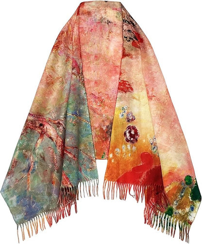 VENVSBEE Reversible Scarf Soft Large Shawl Wrap Blanket Double Sided Art Print Warm Pashmina Stoles Klimt Van Gogh Gifts