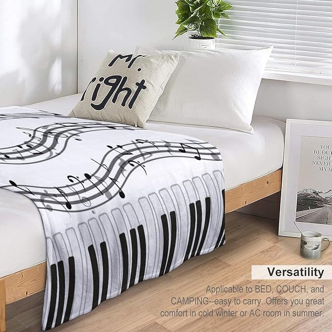 Music Blanket Black White Piano Keys Music Note Modern Abstract Art Print Soft Cozy Lightweight Throw Blanket for Women Men Bedroom Living Room Dorm Chair Sofa Travel 40x50in