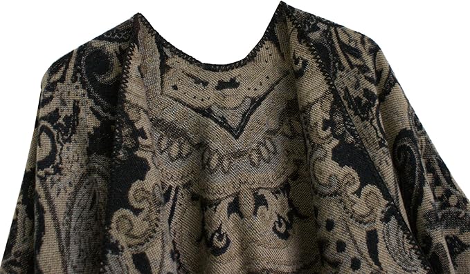 Women's Vintage Pattern Open Front Poncho Cape Shawl Winter Shawl Wraps