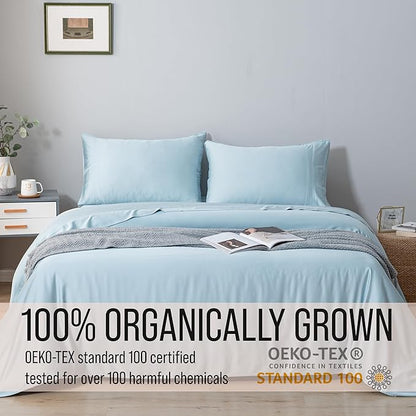 Bella Coterie Luxury Bamboo Viscose 34” Split Top King Size Sheet Set | 1 Fitted Sheet for Sleep Number & Adjustable Beds | 100% Organically Grown | Cooling & Soft | 18” Deep Pocket [Coastal Blue]