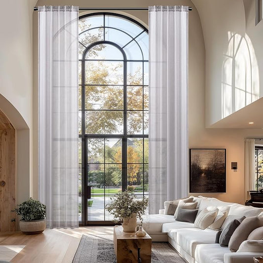 Dreaming Casa Grey Sheer Curtains 204 Inches Long, Rod Pocket & Back Tab Light Filtering Textured Sheers for Living Room Bedroom, 2 Panels, Each 52" W x 204" L