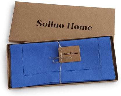 Solino Home Linen Royal Blue Table Runner 36 Inches - Classic Hemstitch, 100% Pure Linen Coffee Table Runner 14 x 36 Inch Ideal for Dresser Tables, Christmas, New Year