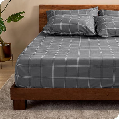 Fitted Bottom Sheet Twin XL Size - Premium 1800 Microfiber - Ultra-Soft Hotel Luxury - Deep Pocket - Durable and Long Lasting - Fitted Sheet (Twin XL, Modern Plaid - Grey/White)