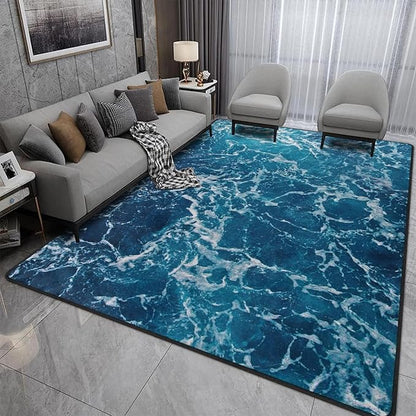 9CH Ocean Beach Area Rug 5'x7', Blue Sea Waves Polyester Area Rugs Non-Slip Carpet Mat for Living Dining Dorm Room Bedroom Home Decorative