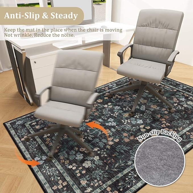 chakme Office Chair Mat for Hardwood Floor, 48"x36" Easy Glide Computer Desk Mat Protector for Rolling Chair Under Desk Rug Nonslip Backing, Machine Wash, (Floral)