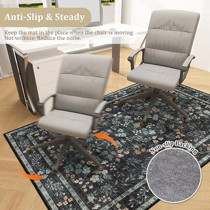 chakme Office Chair Mat for Hardwood Floor, 60"x45" Easy Glide Computer Desk Mat Protector for Rolling Chair Under Desk Rug Nonslip Backing, Machine Wash, (Floral)