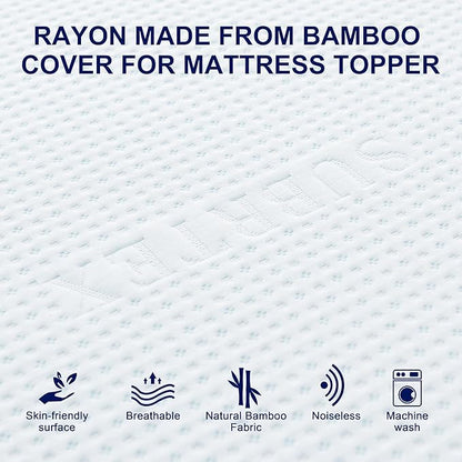 Subrtex 3 Inch Mattress Topper Cover (Only Cover) Mattress Topper Protector Bedding Rayon Made from Bamboo Removable Mattress Encasement with Zippers, Queen