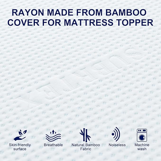Subrtex Mattress Topper Cover (Only Cover) Mattress Protector Bedding Rayon Made from Bamboo Removable Mattress Encasement Mattress Cover with Zipper (4 Inch, White, Queen)