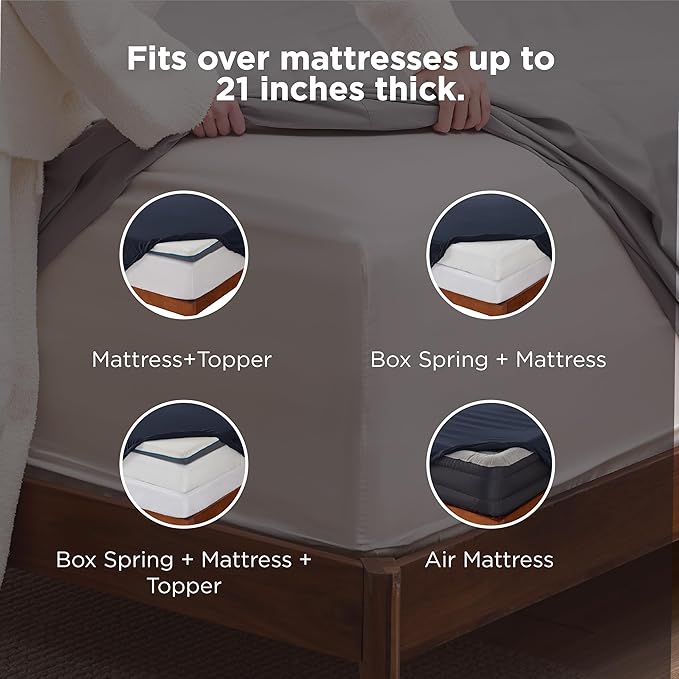 Bedsure Deep Pocket Queen Sheets Set - Fits Mattresses Up to 21 Inches Thick - 4 Piece GentleSoft Bed Sheets, Moisture Wicking, Soft & Cooling Bedsheet & Pillowcases, Easy & Secure Fit, Navy