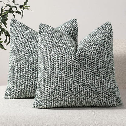 Striped Euro Sham Pillow Covers 26x26 Set of 2 Green Textured Boucle Chic Morden Boho Accent Farmhouse Square Decorative Couch Throw Pillow Covers for Home Decor Bed Sofa Living Room