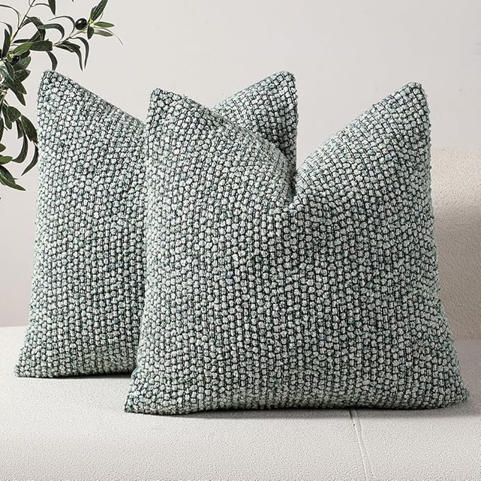Striped Throw Pillow Covers 20x20 Set of 2 Green Textured Boucle Chic Morden Boho Accent Farmhouse Square Decorative Couch Pillow Covers for Home Decor Bed Sofa Living Room