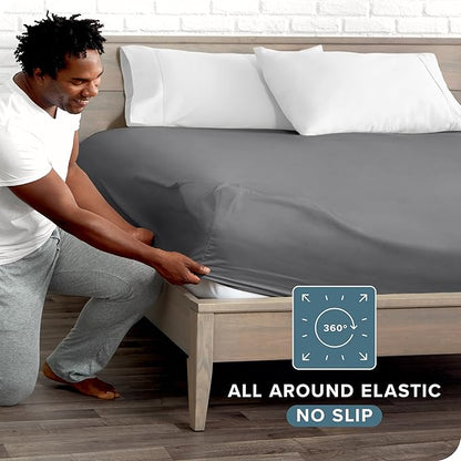 Bare Home Fitted Bottom Sheet California King Size - Premium 1800 Microfiber - Ultra-Soft Hotel Luxury - Deep Pocket - Durable and Long Lasting (California King, Grey)