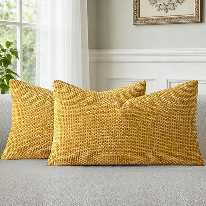 a moment Fall Mustard Yellow Chenille Throw Pillow Covers 12x20 Inch Pack of 2 Modern Decorative Throw Pillow Covers Farmhouse Cross Covers Home Decor for Sofa Bedroom Living Room