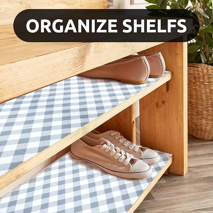 RAY STAR 18X96 Inch Shelf Liner for Kitchen Cabinets, Non-Adhesive Cabinet Liner Washable, PVC Drawer Liner for Dresser Non-Slip Bathroom (Plaid)(1 Roll)