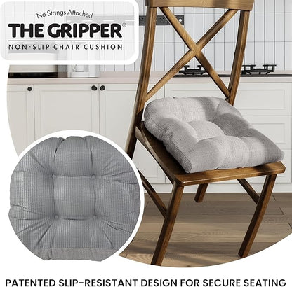 Klear Vu Gripper Overstuffed Universal Non-Slip Dining Chair Cushions for Kitchen Decor or Office Use, U-Shaped Skid-Proof Seat Pad, 17x17 Inches, 2 Count (Pack of 1), Chenille Gray
