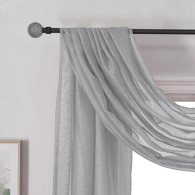 DONREN 144 Inches Long Window Scarf Valances for Party - Luxury Soft Gray Semi Sheer Curtain Scarf for Window,1 Panel (Gray,1 Panel)