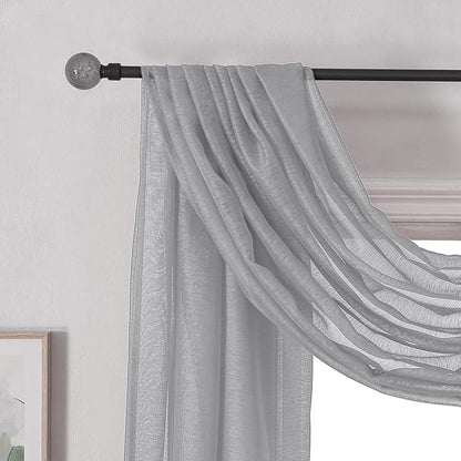 DONREN 144 Inches Long Window Scarf Valances for Party - Luxury Soft Gray Semi Sheer Curtain Scarf for Window,1 Panel (Gray,1 Panel)