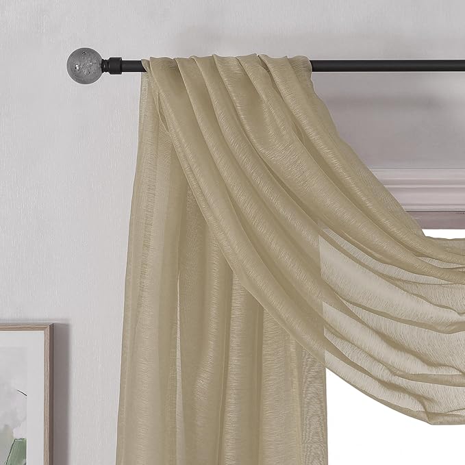 144 Inches Long Window Scarf for Party - Luxury Soft Tan Semi Sheer Curtain Scarf Valance for Wedding (1 Panel,Taupe)