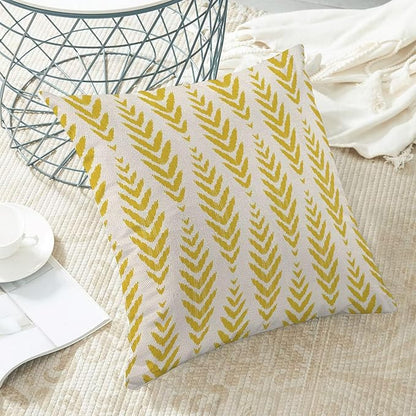 BETGINY Yellow Boho Pillow Covers 18 x 18 Inch Pack of 2, Bohemian Ethnic Herringbone Pattern Decorative Throw Pillow Covers Vintage Linen Farmhouse Outdoor Pillowcase for Bedroom Home Sofa Decor