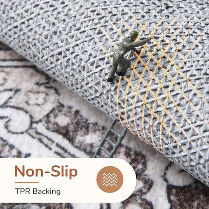 OPPODREAM Thin 6x9 Area Rugs, Washable Rug 6x9 with Non Slip Backing, Faux Cashmere Low-Pile 6 x 9 Carpet, Greenish Grey