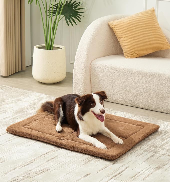 MADE 4 PETS Dog Crate Pad Bed for Large Dogs, Washable & Reversible, Anti-Slip Kennel Mat for Cozy Sleeping, Soft Fluffy Dog Bed for Indoor & Outdoor Use, 36"x27", Brown