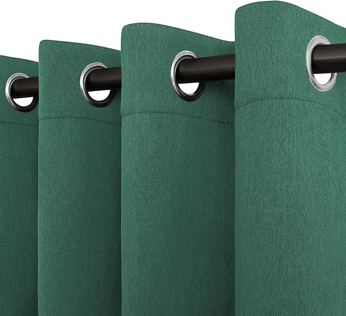 Easy-Going Linen Look Blackout Curtain Grommet Window Curtain Drapes for Bedroom, Living Room Thermal Insulated Room Darkening (2 Panels, 52x108 inch, Green)