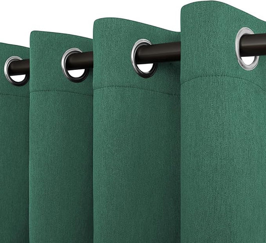 Easy-Going Linen Look Blackout Curtain Grommet Window Curtain Drapes for Bedroom, Living Room Thermal Insulated Room Darkening (2 Panels, 52x108 inch, Green)
