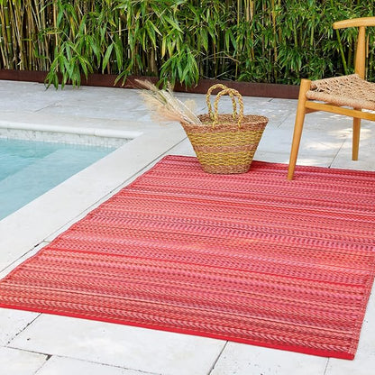 Fab Habitat Outdoor Rug - Waterproof, Fade Resistant, Crease-Free - Premium Recycled Plastic - Striped - Porch, Deck, Balcony, Hallway, Poolside - Cancun - Sunset - 2.5 x 8 ft Runner