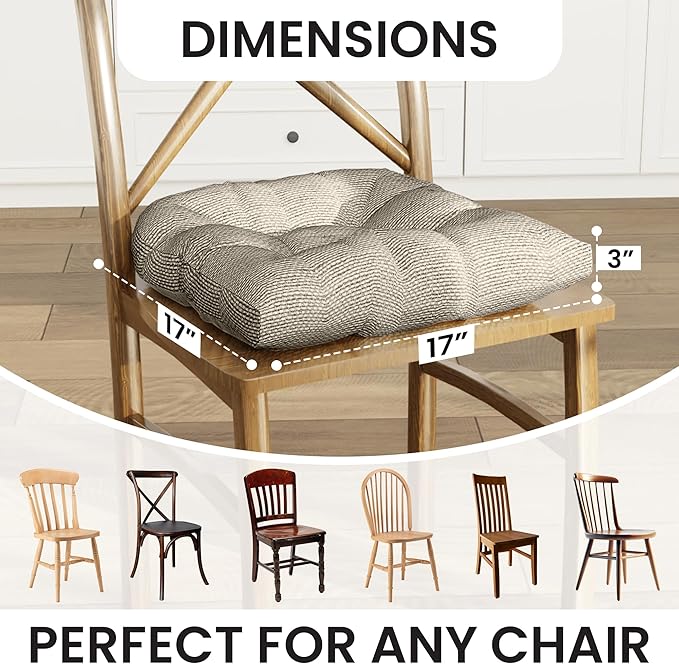 Klear Vu Gripper Overstuffed Universal Non-Slip Dining Chair Cushions for Kitchen Decor or Office Use, U-Shaped Skid-Proof Seat Pad, 17x17 Inches, 2 Count (Pack of 1), Honeycomb Natural