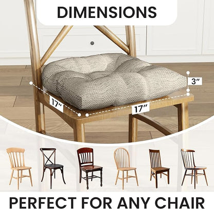 Klear Vu Gripper Overstuffed Universal Non-Slip Dining Chair Cushions for Kitchen Decor or Office Use, U-Shaped Skid-Proof Seat Pad, 17x17 Inches, 2 Count (Pack of 1), Honeycomb Natural