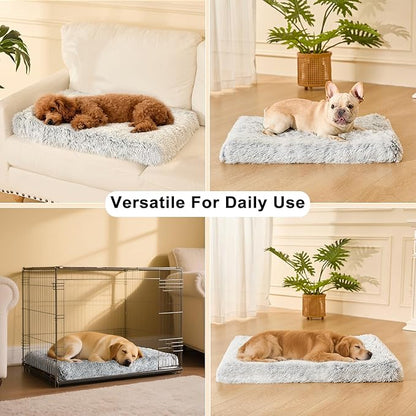 Fluffy Orthopedic Dog Beds for Medium Dogs with Washable Removable Cover Dog Crate Bed Egg Crate Foam Support Plush Pet Pad Mat with Anti-Slip Bottom(Grey,36 * 24)