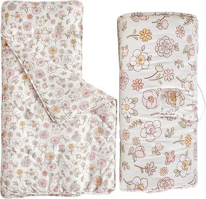 Toddler Nap Mat with Removable Pillow,Ultra Soft Slumber Bags for Girls,Kids Sleeping Bags with Roll Up Design, Perfect for Preschool,Daycare,Kindergarten