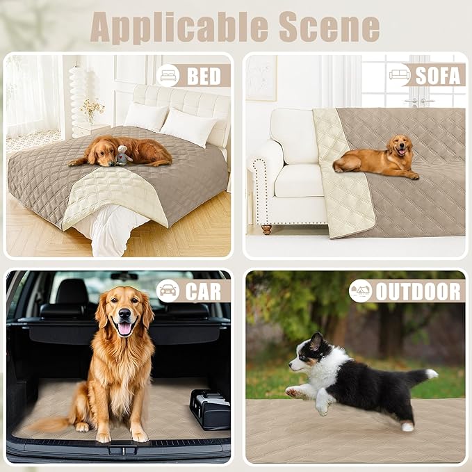 Smiry Waterproof Dog Bed Cover Blanket 52x82, Soft Reversible Pet Blanket, Washable Leakproof Cats Dogs Couch Cover for Sofa, Couch, Furniture, Lattice, Taupe/Beige