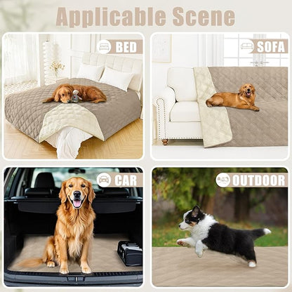 Smiry Waterproof Dog Bed Cover Blanket 82x82, Soft Reversible Pet Blanket, Washable Leakproof Cats Dogs Couch Cover for Sofa, Couch, Furniture, Lattice, Taupe/Beige