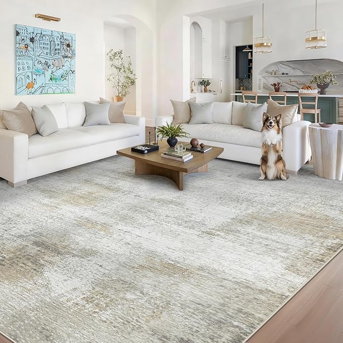 8x10 Area Rugs for Living Room: Washable Modern Abstract Rug Large Soft Non-Slip Rugs Indoor Low-Pile Carpet for Bedroom Dining Room Home Office (Beige, 8'x10')