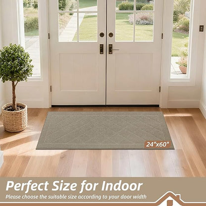 BEQHAUSE Dirt Trapper Door Mat 24" x 60", Doormat Non-Slip Entryway Rugs Washable, Dog Door Mat Stain Resistant and Absorbent Welcome Floor Mat for Front Back Door, Muddy Wet Shoes & Paws, Beige