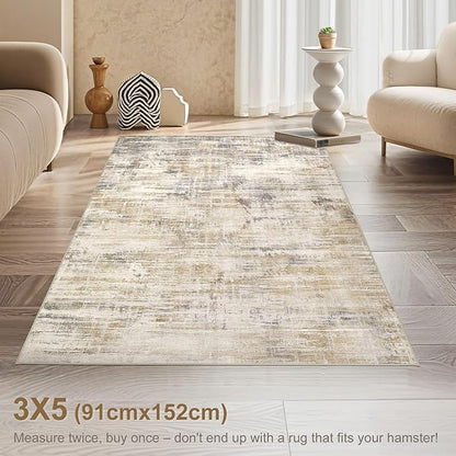 Area Rug for Living Room: 3x5 Washable Neutral Abstract Modern Soft Rugs Non Slip Indoor Floor Stain Resistant Carpet for Bedroom Dining Room Office Nursery - Golden Brown