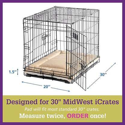 Pet Dreams Dog Crate Pad - Washable Kennel Mat, Crate Pads for Dog Cages, Non-Toxic, Flat Indoor Cat Bed, Fits iCrate 18, 24, 30, 36, 42, 48 Inches (Khaki, Medium, 30")