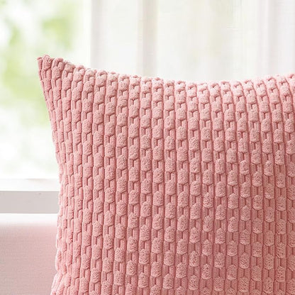 Kevin Textile 14x36 Inch Long Lumbar 1 Pack Boho Decorative Throw Pillow Cover Soft Striped Corduroy Rectangle Cushion Case Farmhouse Accent for Living Room Couch Sofa Bed, Dark Pink