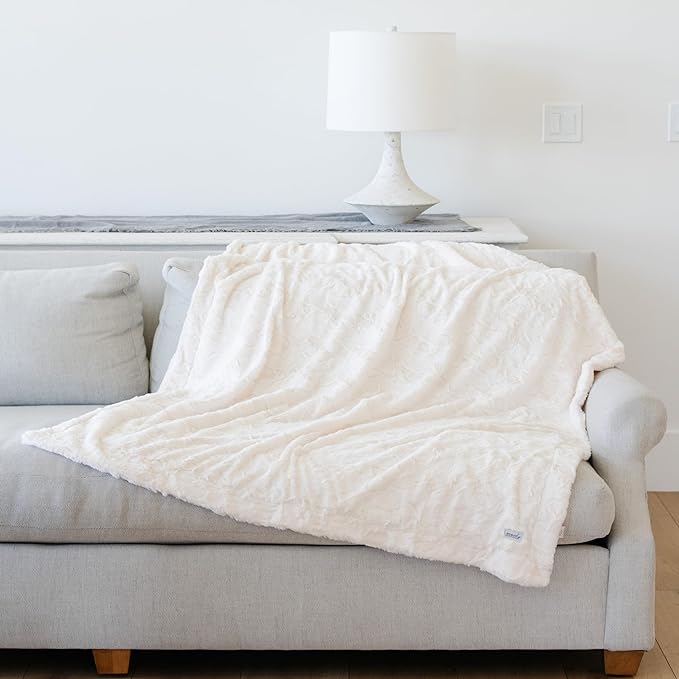 GRACED SOFT LUXURIES Throw Blanket Softest Warm Elegant Cozy Faux Fur Aesthetic for Travel, Home, Bed, Sofa, Couch, Living Room (Solid Ivory, Large 50" x 60")