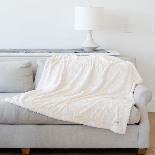 GRACED SOFT LUXURIES Throw Blanket Softest Warm Elegant Cozy Faux Fur Aesthetic for Travel, Home, Bed, Sofa, Couch, Living Room (Solid Ivory, Large 50" x 60")