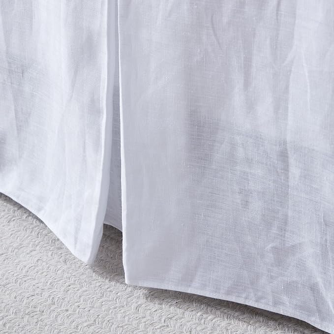 Simple&Opulence Premium Linen Bed Skirt Basic Style 18 inch Tailored Drop Dust Proof Easy Fit Breathable (18'' Basic-White, Queen)