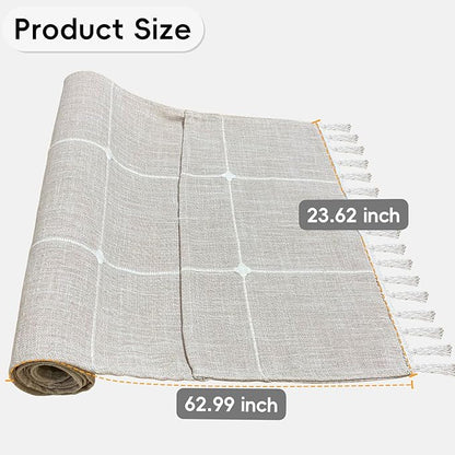 Coffee Table Cloth, Table Cover with Pockets and Tassel, Coffee Color Grid for Living Room Small Rectangle Tablecloths Washer Dryer Fridge Top Dust Cover,Easy Care Machine Washable